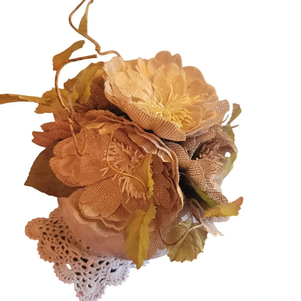 Burlap Flower Arrangement starter Fall Harvest Thanksgiving Rustic Decor Bouquet